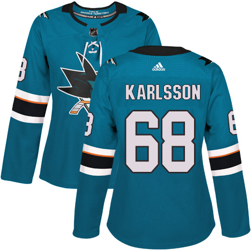 Adidas San Jose Sharks 68 Melker Karlsson Teal Home Authentic Women Stitched NHL Jersey
